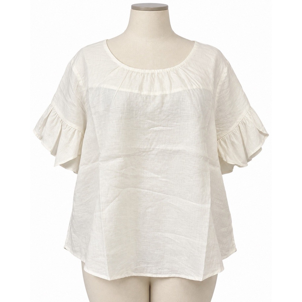 Sundance Loa Top Womens 2XL White Linen Flutter Sleeve Scoop Neck Blouse 113724